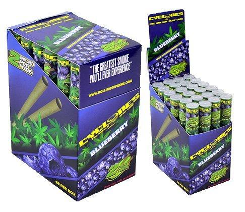 Cyclones Blueberry Flavored Pre-Rolled Hemp Wraps (Full Box, 48 Wraps) with Black ES Odorless Bag